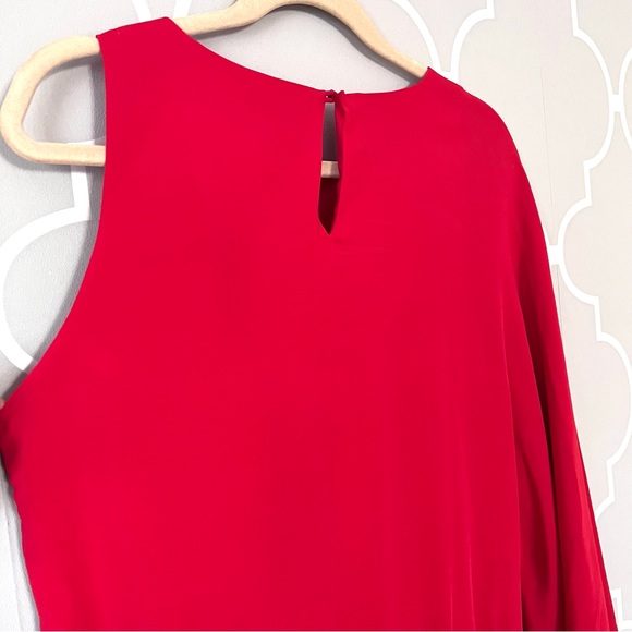 Halston Heritage Asymmetric Faille Blouson Red Asymmetric Dress Silk Size Medium - Picture 8 of 10